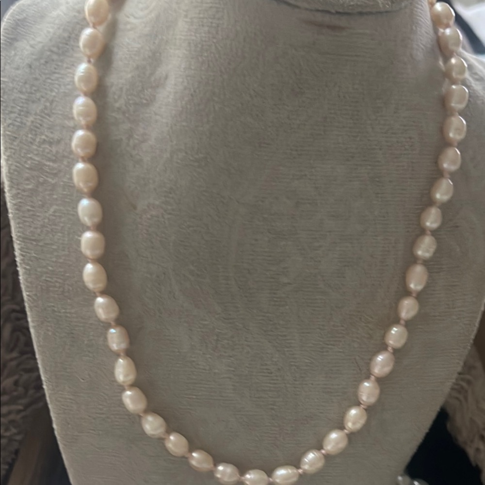Classic White Freshwater Pearl Necklace Baroque Style Silver clasp